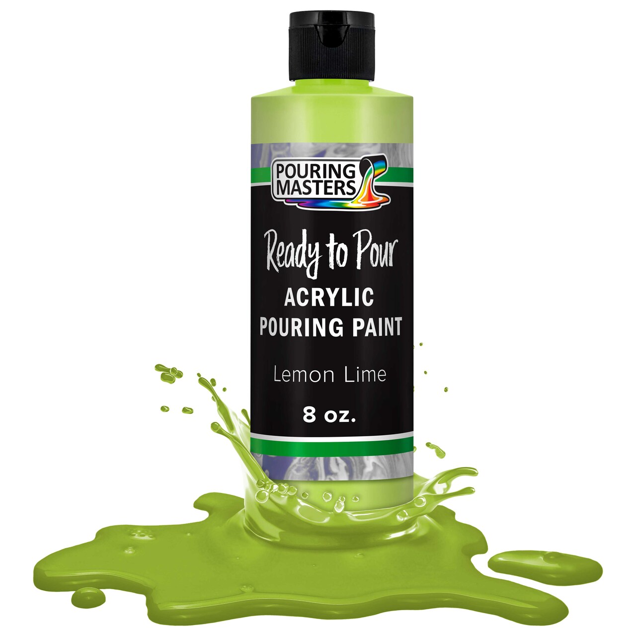 Pouring Masters Lemon Lime Ready to Pour Acrylic Pouring Paint - Premium 8-Ounce Pre-Mixed Fluid Acrylic Paint - Fluid Art Supplies for Canvas, Wood, Paper, Tile & Rocks